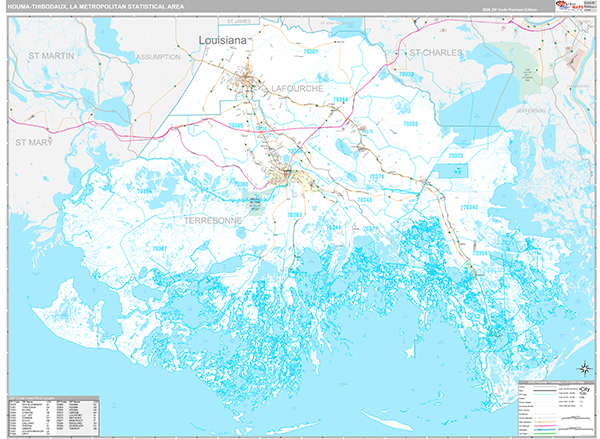 Houma-Thibodaux Metro Area Wall Map